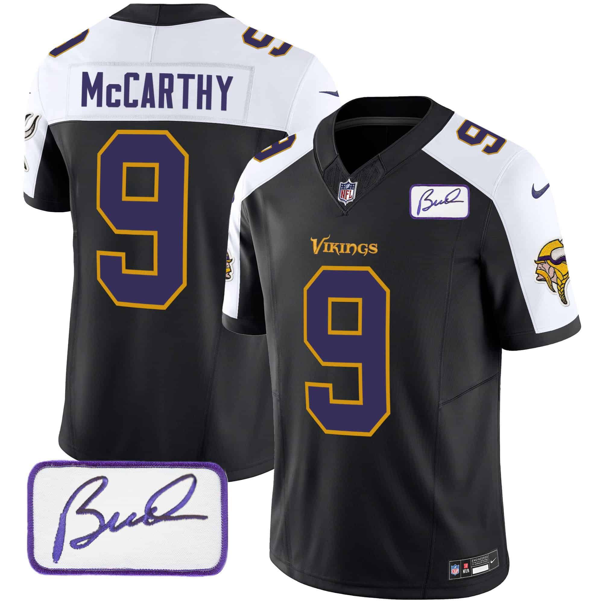 Men Minnesota Vikings #9 Mccarthy Black 2024 Nike Bud Grant Patch Classic Limited NFL Jersey->indianapolis colts->NFL Jersey